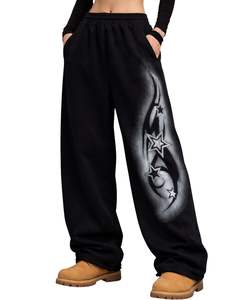 Pantalones Deportivos Anchos con Estampado de Estrella Negra Personalizados para Hombre y Mujer, Estilo Urbano Holgado, Pantalones Jogger de Felpa, Estilo Moderno - Product Image 1