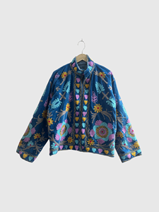 Veste en velours brodée de fleurs, col mandarin, manches longues, style Prairie Chic, vêtements d'automne pour femmes, grande taille - Product Image 1
