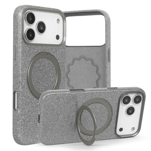 เคสโทรศัพท์หนัง PU สีเงินวิบวับ พร้อมแม่เหล็กและขาตั้งหมุนได้ 360 องศา สำหรับ iPhone 15 16 17 18 Pro Max - Product Image 1