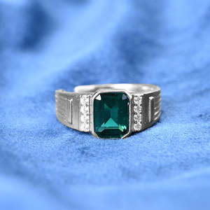 NOVAMART Fine Buy Premium 925 Pure Sterling <b>Silver</b> <b>Rings</b> for <b>Men</b> Boho Style Emerald Cut Cluster Jade Main Stone Rhodium Plated F - Product Image 3
