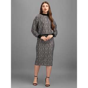 Women's High Neck Printed Long Sleeve Oversized Boxy Crop Top Midi Length Western Wear Pencil Skirt - Product Image 1