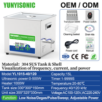 Nettoyeur à ultrasons industriel YUNYISONIC 120 kHz en acier inoxydable SUS304, réservoir de 15 L, multi-tension (110 V-380 V) pour conteneurs/bouteilles
