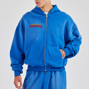 Sudadera con capucha gruesa de alta calidad con cremallera de 500Gsm para hombre, sudadera de algodón de felpa francesa de gran tamaño con ajuste cuadrado y cremallera, Sudadera con capucha personalizada para hombre - Product Image 4
