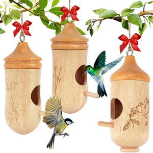 Maison Petites maisons d'oiseaux en bois pour l'extérieur avec arc décoratif et ficelle suspendue Style charmant 1 paquet de 3 mignon - Product Image 1