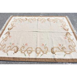 Tapis turc vintage 5,8x7,4 pi (176x225 cm), Kilim blanc et marron, tapis persan - Product Image 3