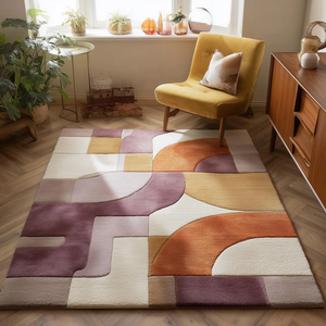 Alfombra de Lana Abstracta Retro para Sala de Estar |   Alfombra Geométrica de Pelo Largo Anudada a Mano, Estilo Moderno de Mediados de Siglo, Decoración para el Hogar - Product Image 4
