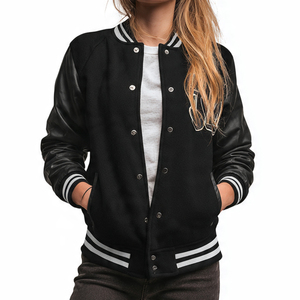 Chaqueta Varsity Holgada con Hombros Caídos para Mujer, Chaqueta Varsity de Béisbol, Chaqueta de Invierno para Mujer con Mangas de Cuero, Chaquetas Varsity Holgadas para Mujer - Product Image 3