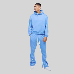 Conjunto Deportivo 100% Algodón, Lavado Ácido con Efecto Degradado, Pantalones Acampanados y Sudadera con Capucha, Ropa Casual Holgada, Chándal de Invierno para Hombre - Product Image 1