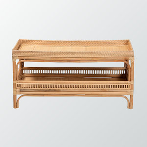 โต๊ะกาแฟหวายธรรมชาติสไตล์โบฮีเมียนชุดแปลงสภาพสไตล์บ้านไร่ด้วยหินอ่อนสำหรับห้องนั่งเล่นหรือทางเข้า - Product Image 1