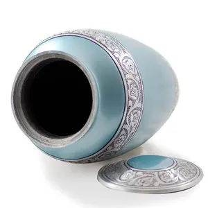 โออีเอ็มโบราณสีน้ำเงินนกเป็ดน้ำโกศโลหะสีฟ้าสำหรับขี้เถ้าของมนุษย์ทำด้วยมือเป็นของที่ระลึกสำหรับผู้ใหญ่ - Product Image 2