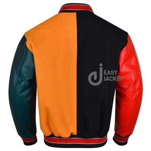 Custom Men's <b>Jackets</b> letterman <b>Real</b> <b>Leather</b> Varsity <b>Jacket</b> Black with Orange Color Embroidery Logos and Labels <b>jacket</b> for men - Product Image 4