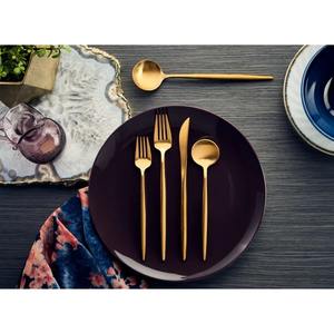 Juego de cubiertos de acero inoxidable PVD dorado, cubiertos seguros para alimentos, tendencia, lavavajillas, diseño elegante, juego de 24 piezas, juego de cubiertos hechos a medida - Product Image 4