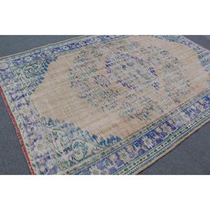 Turkish Large Rug 6.2x8.9 ft, Blue <b>Brown</b> Ikat Rug <b>Wool</b> - Product Image 2
