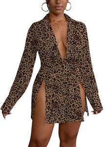 2026 Vêtement féminin de haute qualité pour l'automne, style vintage, coupe classique, imprimé léopard, manches longues, col montant, simple boutonnage, naturel - Product Image 1