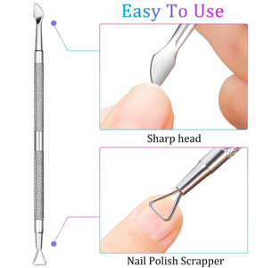 Empujador de cutículas de uñas de Metal profesional, herramienta de arte cortadora de acero inoxidable curvo para eliminación de piel muerta, uso de dedos - Product Image 3