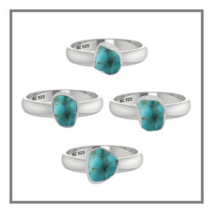 Bague brute unique en argent sterling 925 Réglage de la lunette Turquoise Formes naturelles Bague à énergie positive de style classique - Product Image 2