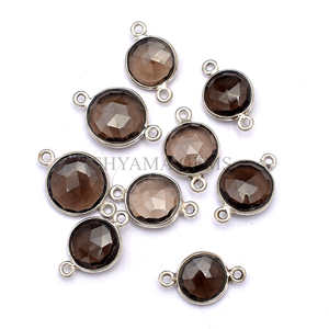 Cuarzo ahumado natural bisel redondo conector encanto colgante piedra preciosa facetada para la fabricación de joyas al por mayor proveedor de fábrica India - Product Image 5