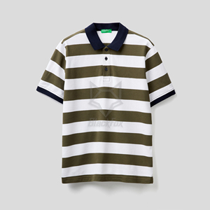เสื้อโปโลผู้ชายลายทางผ้าฝ้ายอ๊อกซ์ฟอร์ด แขนสั้น ทรงปกติ สวมใส่สบาย ระบายอากาศได้ดี ดีไซน์ปกและปลายแขนสีกรมท่า - Product Image 4