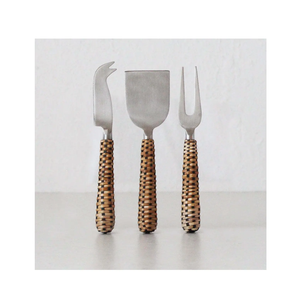 Juego de queso con cuchillo y rebanador de ratán y acero inoxidable de alta calidad, nuevo juego de queso Premium de diseño personalizado - Product Image 1