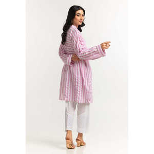 Camisa de Popelina de Algodón Teñida de Rosa para Mujer, Formal/Casual, Larga, a Cuadros, Bordada, con Cuello Alto, Talla XL, para Otoño - Product Image 3