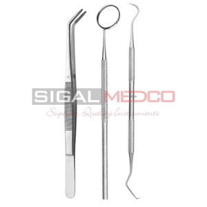 ชุดตรวจทันตกรรมแบบมืออาชีพชุดตรวจวินิจฉัยพื้นฐาน3ชิ้นชุดเครื่องมือสำรวจกระจกปากคีบดูแลช่องปากทำจากสแตนเลสเยอรมัน - Product Image 2