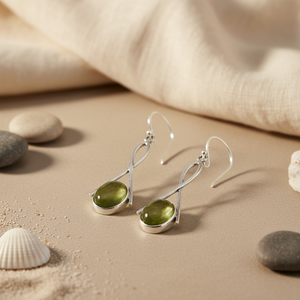 Pendientes de Plata de Ley 925 con Piedra Preciosa Verde para Mujer, Accesorio de Moda - Product Image 1