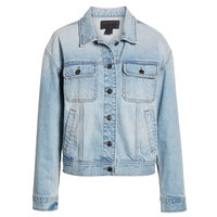 Chaqueta Vaquera Azul Claro para Mujer, Logotipo Bordado, Diseño Gótico 3D, Detalles de Cinturón con Botones, Ropa Casual Urbana para Otoño/Invierno