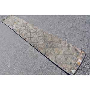 Alfombra Turca Vintage, Alfombra de Pasillo de 1.9x11.5 pies, Alfombra de Lana Marroquí Gris Marrón - Product Image 4