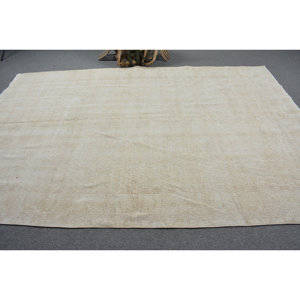 Tapis turc moderne classique et vintage 6.9 X 10.3ft Beige Patchwork Design Laine Faux Lapin Fourrure Matériel Latex Rectangle Peluche - Product Image 3