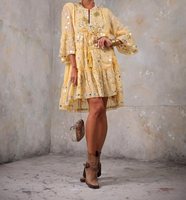 Nouvellement 2024 Melon Couleur À Motifs Perle Broderie Cutwork Robe Taille Standard décoré avec tussle