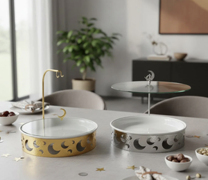 Lot de deux plats de service modernes en acier inoxydable avec design laser, chauffe-plats de buffet pour mariage, écologiques, prix de gros - Product Image 1