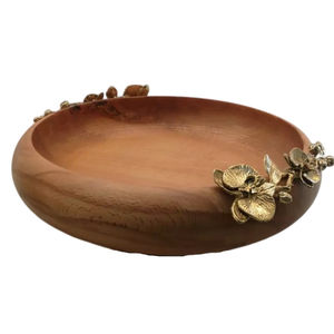 Cuenco para servir frutas de madera maciza de diseño admirable con Base de Metal dorado y acento Floral para decoración del hogar, cuenco para servir vajilla - Product Image 3