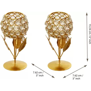 <b>Set</b> of 2 Gold Crystal Glass Votive <b>Tea</b> Light Candle Holders Classic Design Perfect for Weddings Parties Christmas Bedroom Decor - Product Image 3