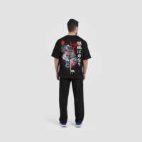 T-shirt noir respirant 100 % coton pour homme, coupe oversize, technique de compression, tissu jersey 280g, motif animé