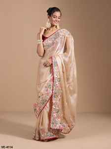 Dernier modèle de sari et de chemisier pour femmes, pour les fêtes, en tissu lourd Jimmi Cho, avec broderies multiples, fils de codage et séquence, découpe fantaisie - Product Image 4