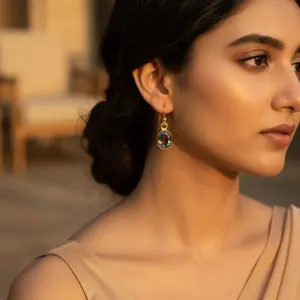 Pendientes Colgantes de Topacio Místico Ovalado Geométrico, Religiosos/Modernos para Mujer - Aleación - Product Image 2