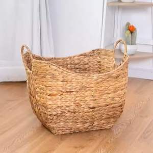 Cesta de almacenamiento de jacinto de agua natural hecha a mano al por mayor, de lujo, ecológica y duradera, ligera para suministro OEM ODM - Product Image 2