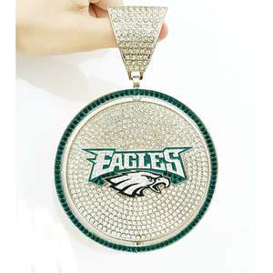 Pendentif de football émaillé Phila Eagles en argent sterling 925 plaqué or rhodié 14K avec diamant Moissanite taille brillant, breloque sportive - Product Image 1
