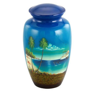 Urnas de cremación funeraria de aluminio con tema de pesca con mosca para cenizas humanas, urnas con imagen de servicio conmemorativo de entierro de Color azul - Product Image 3