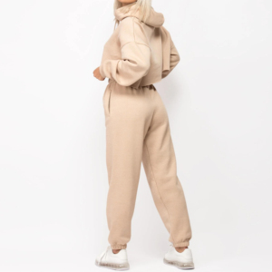 เสื้อครอปเอวสูงของผู้หญิง OEM เสื้อฮู้ดกันหนาวแขนยาวแบบมีเชือกรูดชุดกีฬาชุดออกกำลังกายสำหรับฤดูหนาวเด็กผู้หญิง2คน - Product Image 3