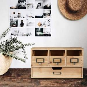 Organisateur de bureau en bois avec tiroirs de rangement armoire d'apothicaire-boîte de maquillage en bois de comptoir naturel, catalogue de table - Product Image 2