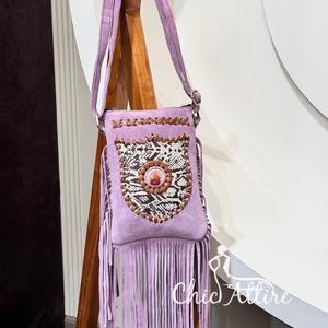 Bolso cruzado de cuero de ante hecho a mano, bolso de mujer de cuero de vaca con flecos bohemios, bolsos de Festival Hippie de cuero genuino ecológicos - Product Image 1