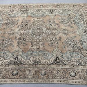 9.3x12.8 ft Oversize Vintage Rug, Turkish Rug, <b>Brown</b> Blue Patchwork <b>Wool</b> Rug - Product Image 3