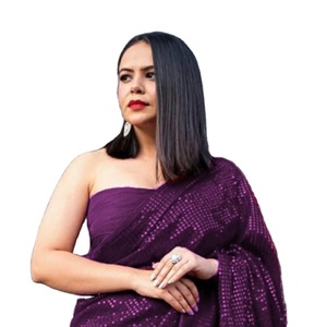 Colección de Sari de Seda Georgette de Bollywood, Hermosos y Elegantes para Mujer, con Bordado y Lentejuelas, Estilo Indio y Pakistaní - Product Image 1