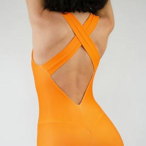 บอดี้สูทกีฬาโยคะคอวีระบายอากาศได้ดีสำหรับสตรีผ้าสแปนเด็กซ์/ ไนลอนผ้าสแปนเด็กซ์แบบมีสายรัดสองชั้นแห้งเร็ว - Product Image 4