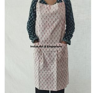 Hand block printed Cotton Linen <b>Kitchen</b> <b>Apron</b> High Quality 100% Linen Long <b>Apron</b> for Cooking - Product Image 1