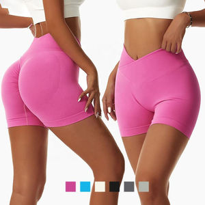 Short de yoga solide taille moyenne pour femmes bouton de fermeture à cordon élastique sans couture short de sport respirant à séchage rapide - Product Image 4
