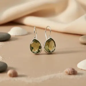 Pendientes de Plata 925 con Forma de Lágrima y Cristal de Cuarzo Limón para Mujer - Product Image 2