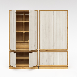 Armoire de rangement moderne en teck massif écologique bicolore, grande capacité, avec tringles de suspension, pour chambre d'hôpital et salon - Product Image 3