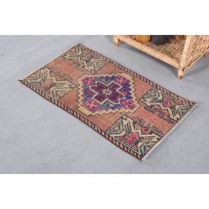 Tapis Turc Vintage 1.5 X 2.8ft Classique Marron Violet Grande Surface Laine Patchwork Design pour Salon ou Couloir pour Adolescents - Product Image 2